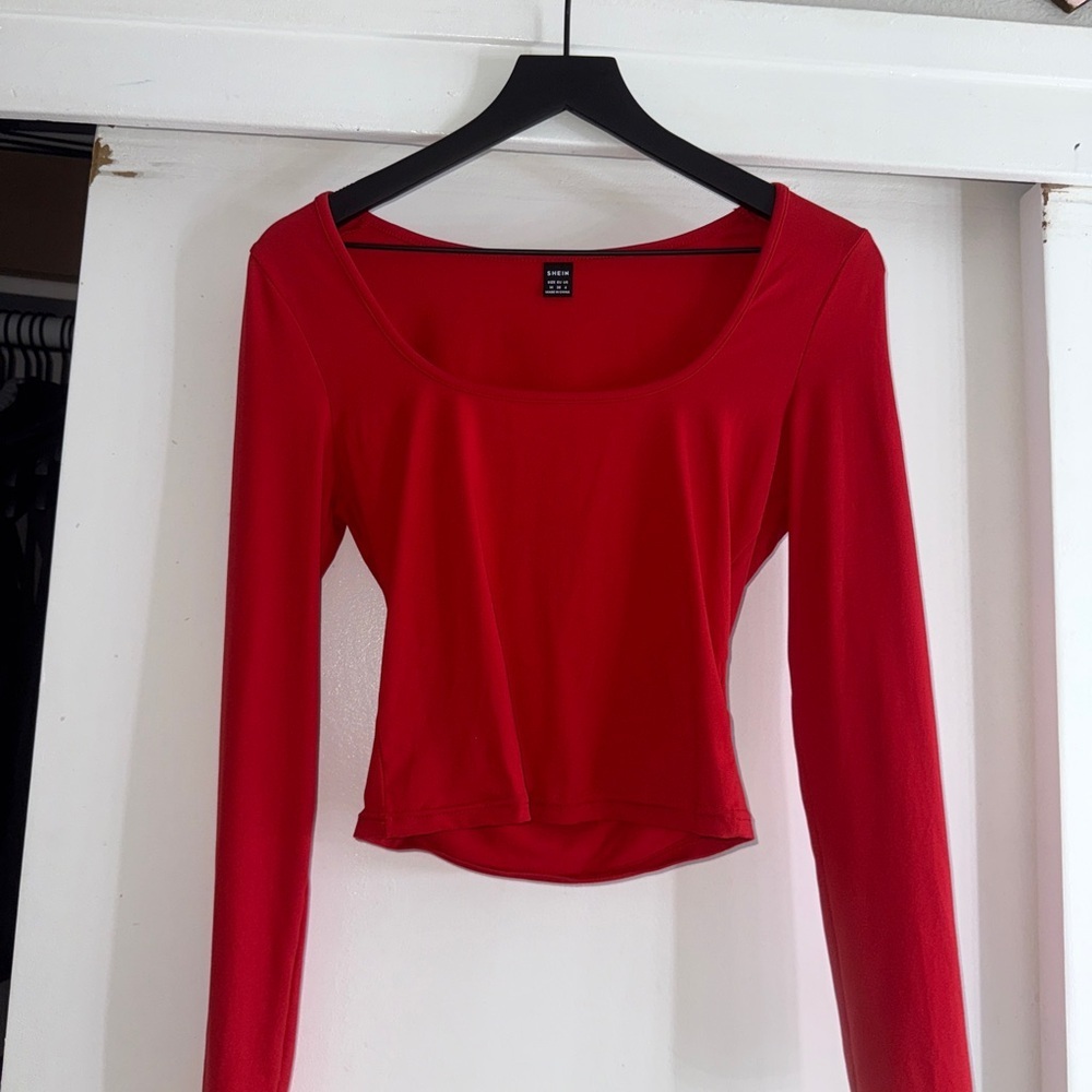 2/$15 SHEIN Red Scoop Neck Long Sleeve Blouse